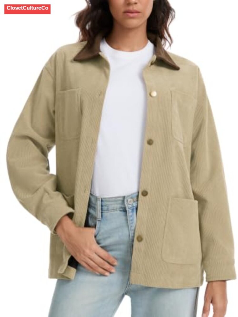 Womens Corduroy Barn Jacket Cotton Oversized Button Down Coat Pockets